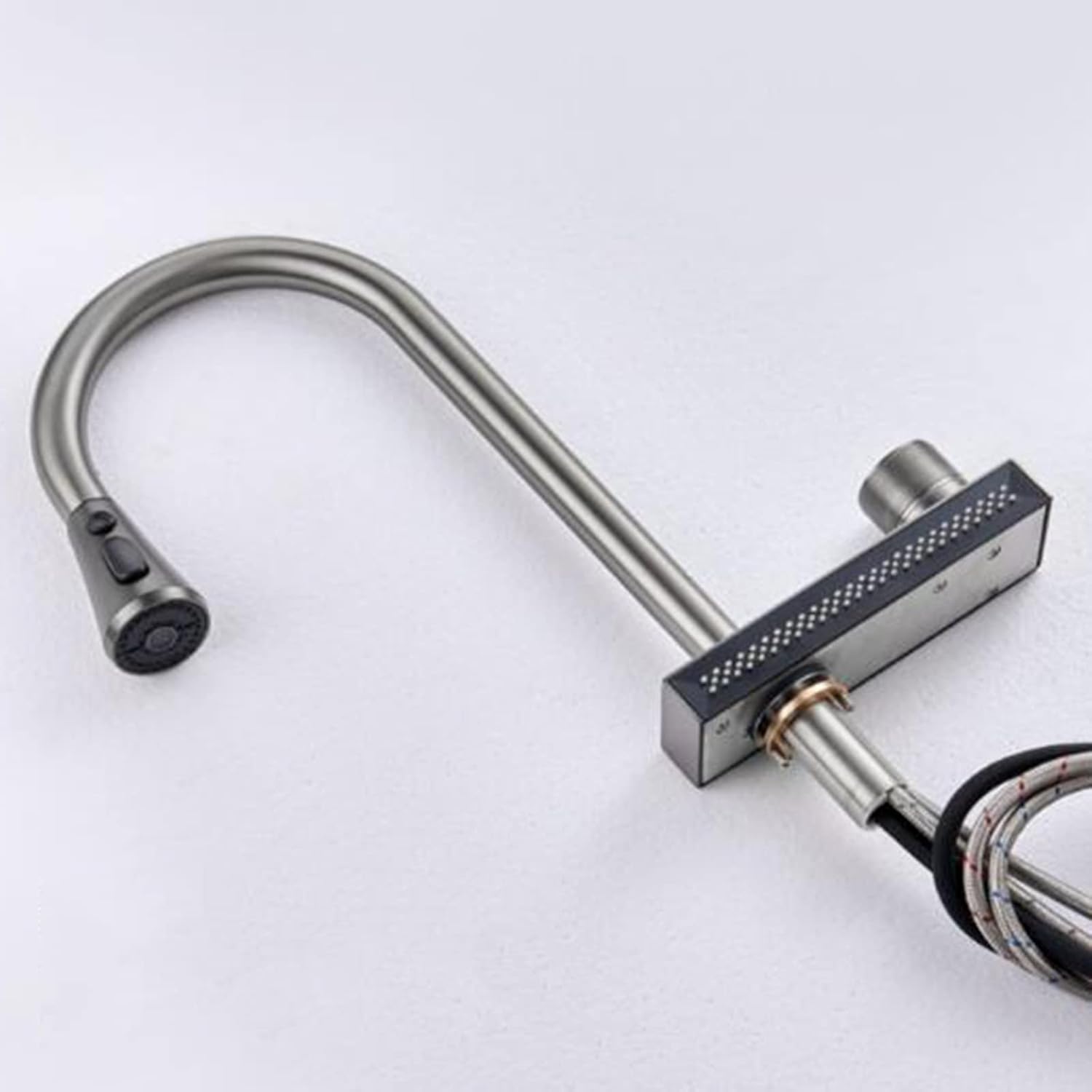 ウォーターフォールシャワー付きプルダウンスプレー付きキッチン蛇口ステンレス鋼単穴温水および冷水スイベルプルダウンキッチン蛇口-グレー