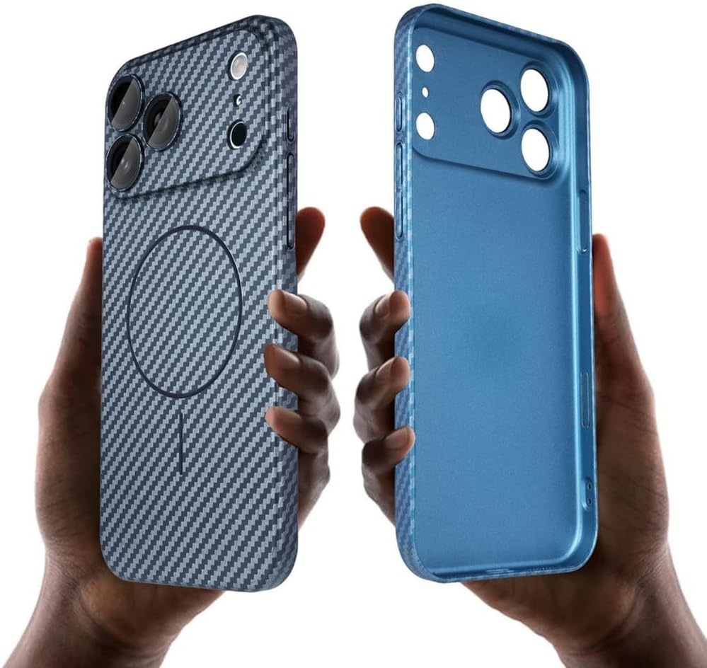 Magnetic Case for iPhone 17/17 Pro/17 Pro Max, Carbon Fiber Texture All -Inclusive Camera Thin Case, Drop-Resistant Ultra Light Impact Resistant Shell(Blue,17 Pro Max)