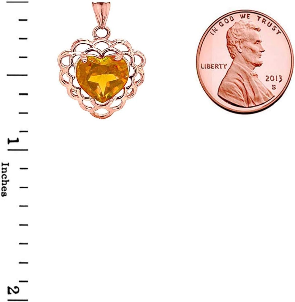 Certified 14k Gold Genuine Citrine Filigree Heart-Shaped Pendant Necklace