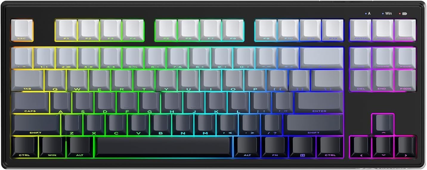 M87V2 Wireless Keyboard,Low Profile Quiet Typing Membrane Gaming Keyboard with 80% TKL Layout Side Printed Keys,RGB Backlit,USB C Rechargeable,87 Keys PBT Keycap for Windows PC,Mac,Linux-Moonlit Night