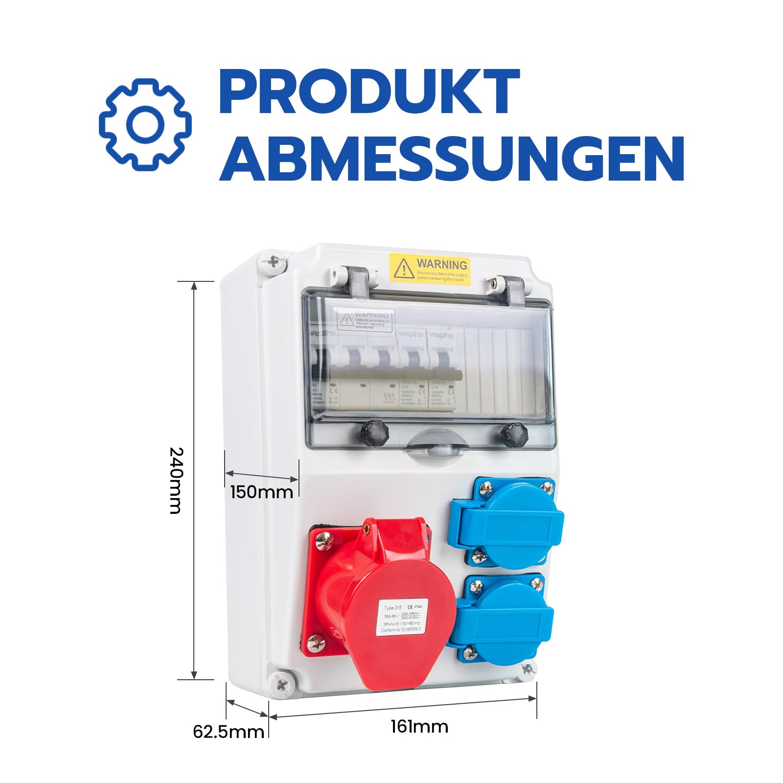 Baustromverteiler 16A mit Leitungsschutzschalter,Wandverteiler mit CEE Steckdose 16A,Starkstrom Verteiler Wasserdicht Außen(2x16A 1P LS+32A 3P LS)