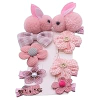 Vista 11 de Lindas pinzas para el pelo para niñas, 9 piezas de pasadores de pelo con broches de presión totalmente forrados, cocodrilo, conejo, accesorios