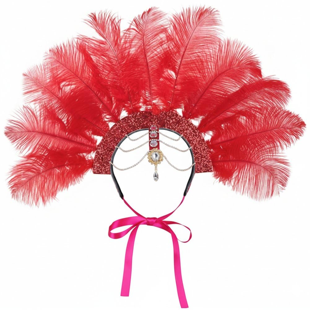 Sslvya Carnival Feather Headpiece 1920's Fancy Dress Showgirl Headband Feather Headband for Carnival Party Costume Accessories