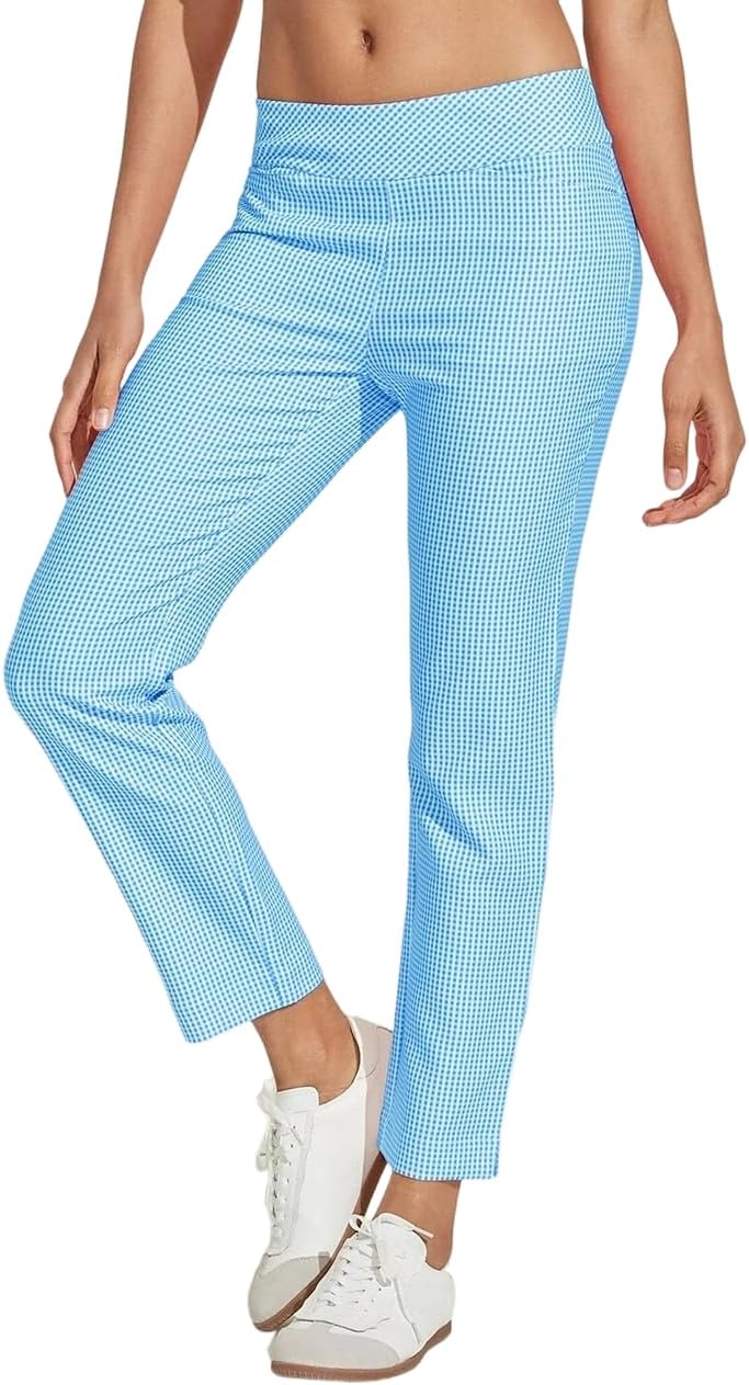 Womens Golf Plaid Pants Stretch Casual Work Ankle Pant for Women Ladies Travel Lounge Athletic Sweatpants with Pockets