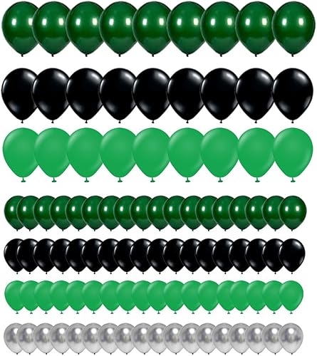 Globos retro verdes y negros, 123 globos de fútbol plateado verde oscuro y negro para baby show footall, fiesta de fútbol, fiesta de cumpleaños,