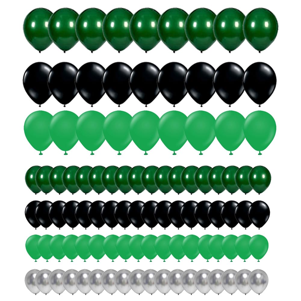 Dark Green and black Balloons,123PCS Dark Green Black Sliver Soccer balloons for Baby Show Footall Party Soccer Birthday Party,Game Party, theme