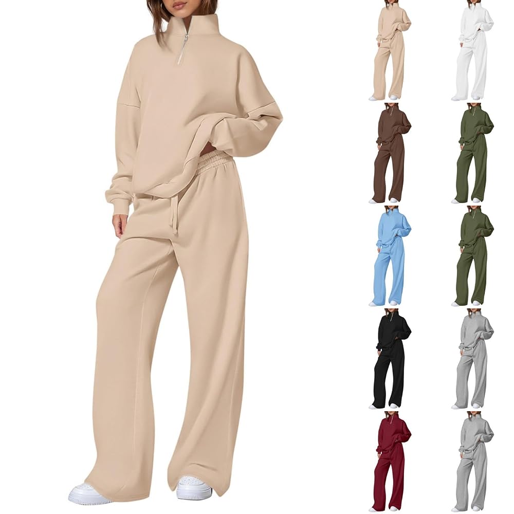 yakyamgi Women 2 Piece Set Mock Neck 1/4 Zip Sweatsuits