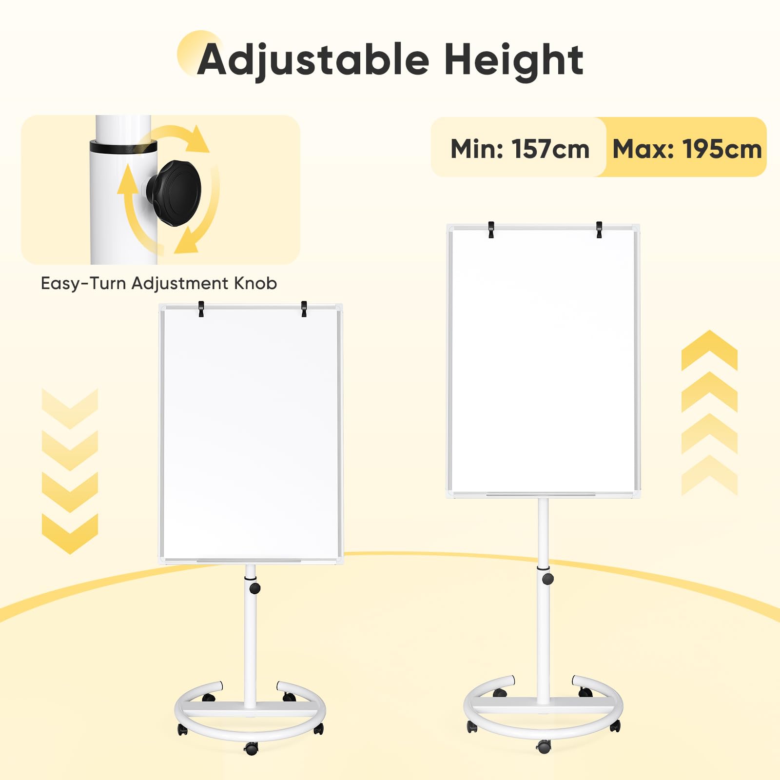 100x70cm Flipchart Ständer, Magnetische Whiteboard mobil mit Rollen, höhenverstellbar 157-195cm, trocken abwischbar, magnetisch, für Büro Schule Zuhause