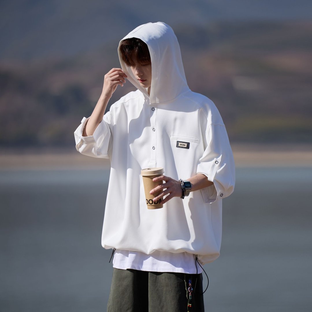 Amazon.co.jp: [BUTMYJ] パーカーメンズ夏服 フード付き七分袖