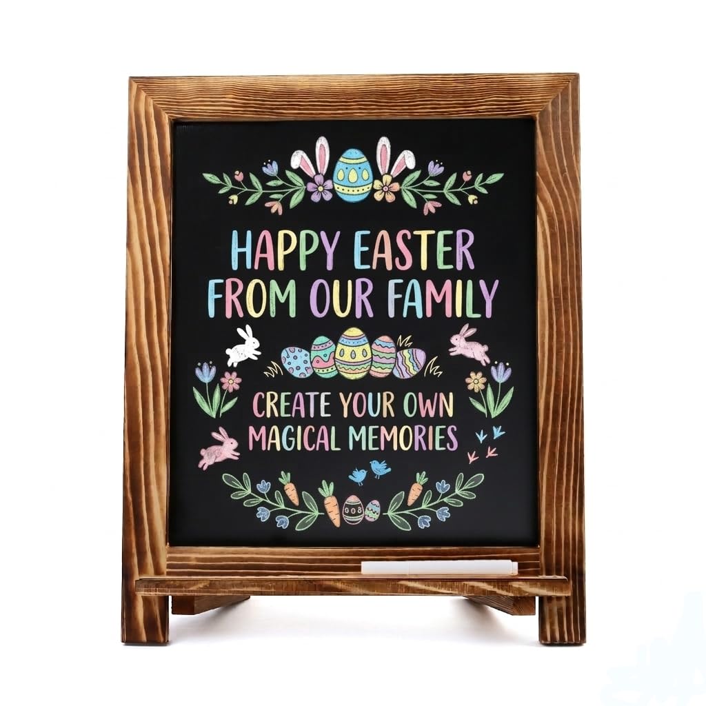 15"x12" Magnetic Chalk Board Sign, Small Wood Framed Tabletop Black Easel Chalkboard, Foldable Standing Ledge,1 White Chalk Pen 2 Magnets and Wall Hanging Kits Included,Rustic Brown