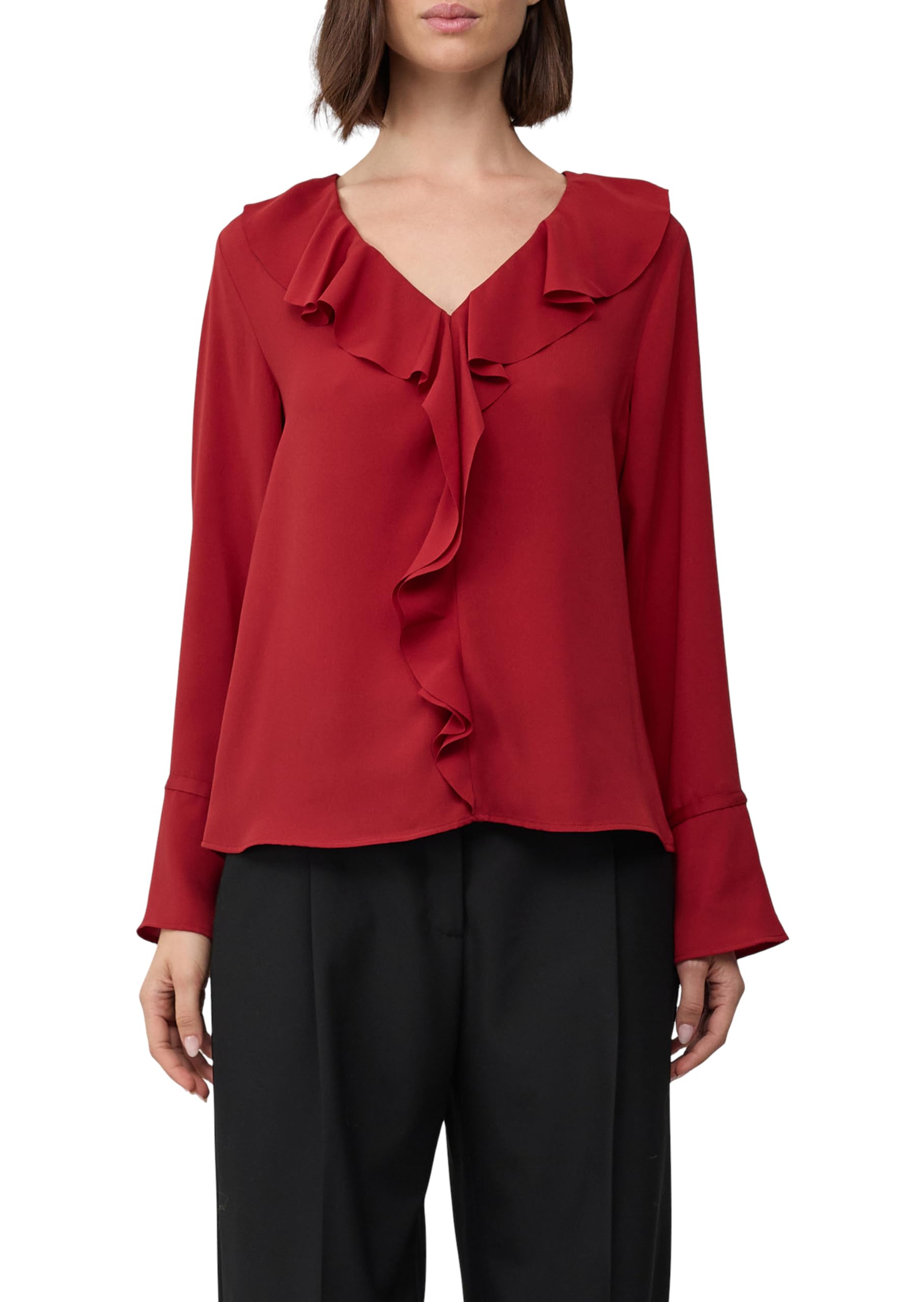 s.Oliver Damen Volant-Bluse mit Langen Ärmeln und Manschetten-Detail Bluse mit Volants