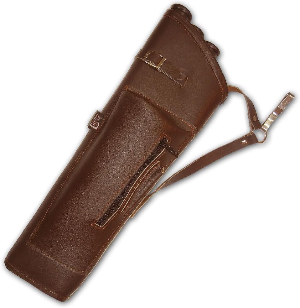 Archery, Hunting, Indoor Outdoor Sport, Target Shooting Practicing Three (3) Arrow Tubes Full Grain Finished Tanned Leather Hip Side Arrow Quiver with Large Accessories Pocket