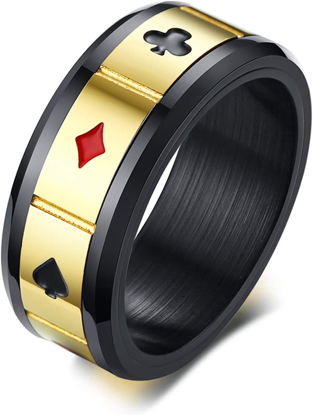 Jakob MillerStainless Steel Poker Games Biker Spade Ring Men's Playing Card Spade Ace Novelty Funny Ring Sizes 8-12 for Christmas