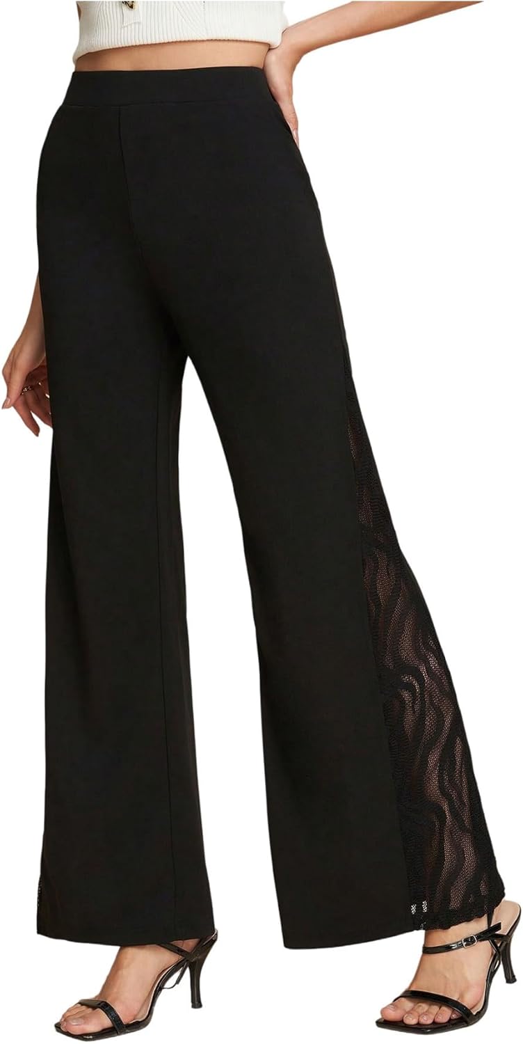 GORGLITTER Women's Lace Bell Bottoms High Waisted Flare Flared Dress Pants Business Casual Office Work Trousers