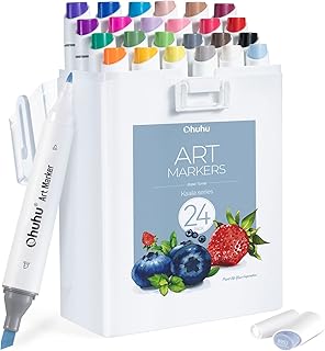 Ohuhu Colouring Pens, Slim Chisel and Fine 24 Colors Double Tipped Alcohol Based Art Marker Pens Set for Artists Adults Coloring Drawing Professional Designers - Kaala Series of Ohuhu Markers