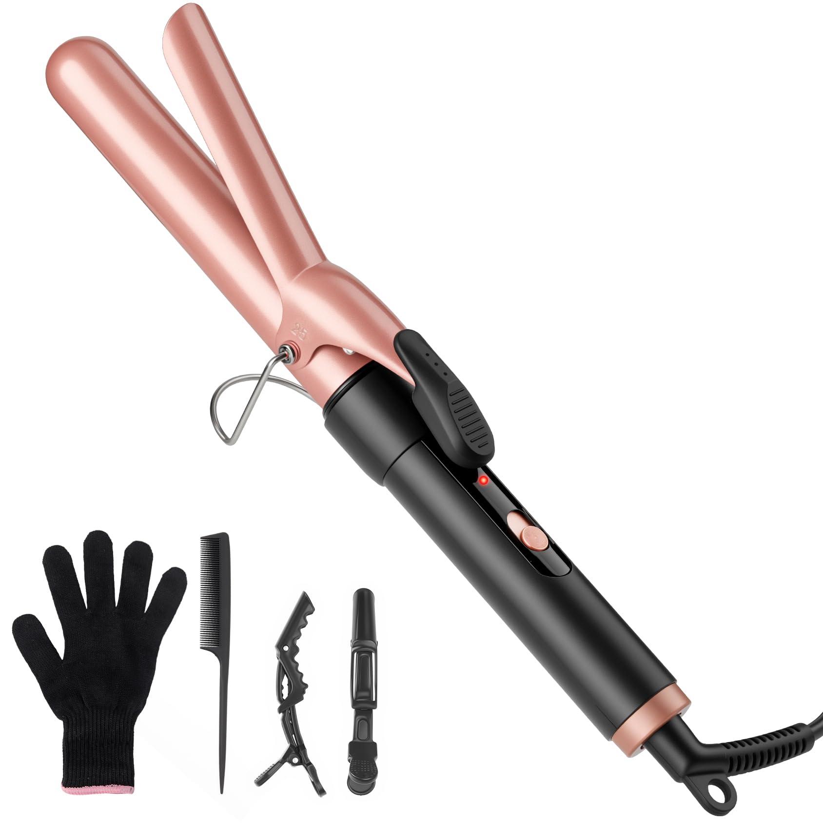 Curling Iron 1-Inch with Clipped Curling Wand for Beach Waves Temperature Control Dual Voltage Mini Sizi Curling Tongs