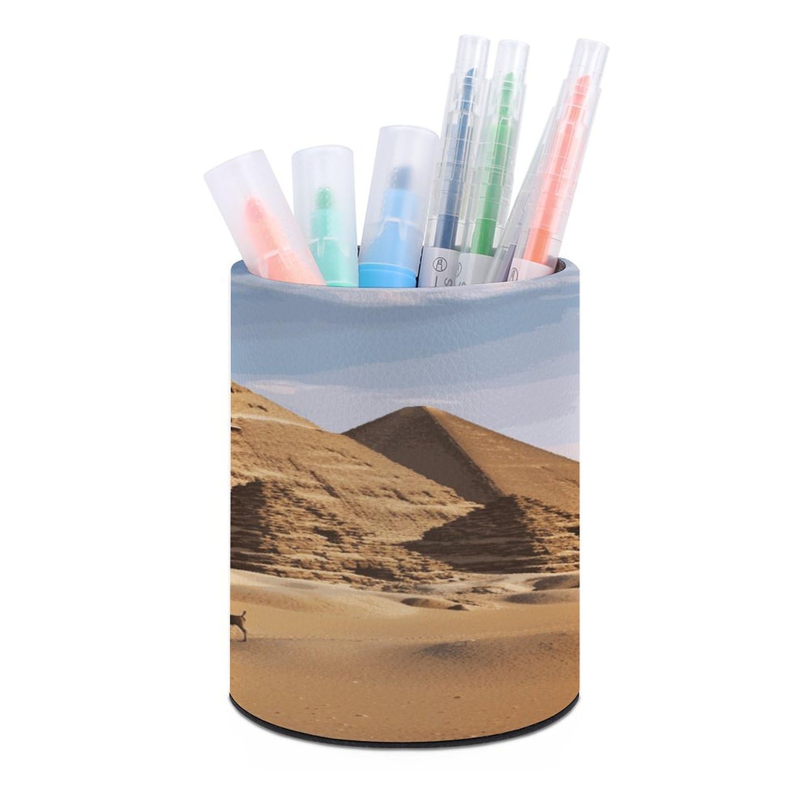 VstaDank - Ancient Egypt Pyramid Round Pen Holder Pencil Holder PU Leather Desk Organizer Stand for Desk Desk Office Decoration