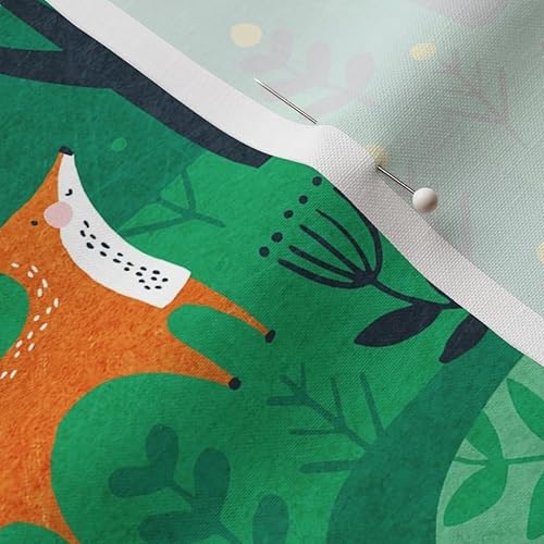 Miniatura 7 de Spoonflower Tela  Zorros Esmeralda Bosque Verde Conejitos Bosque Animales Lindos Niños Zorro Impreso en Petal Signature Tela de Algodón por The Yard