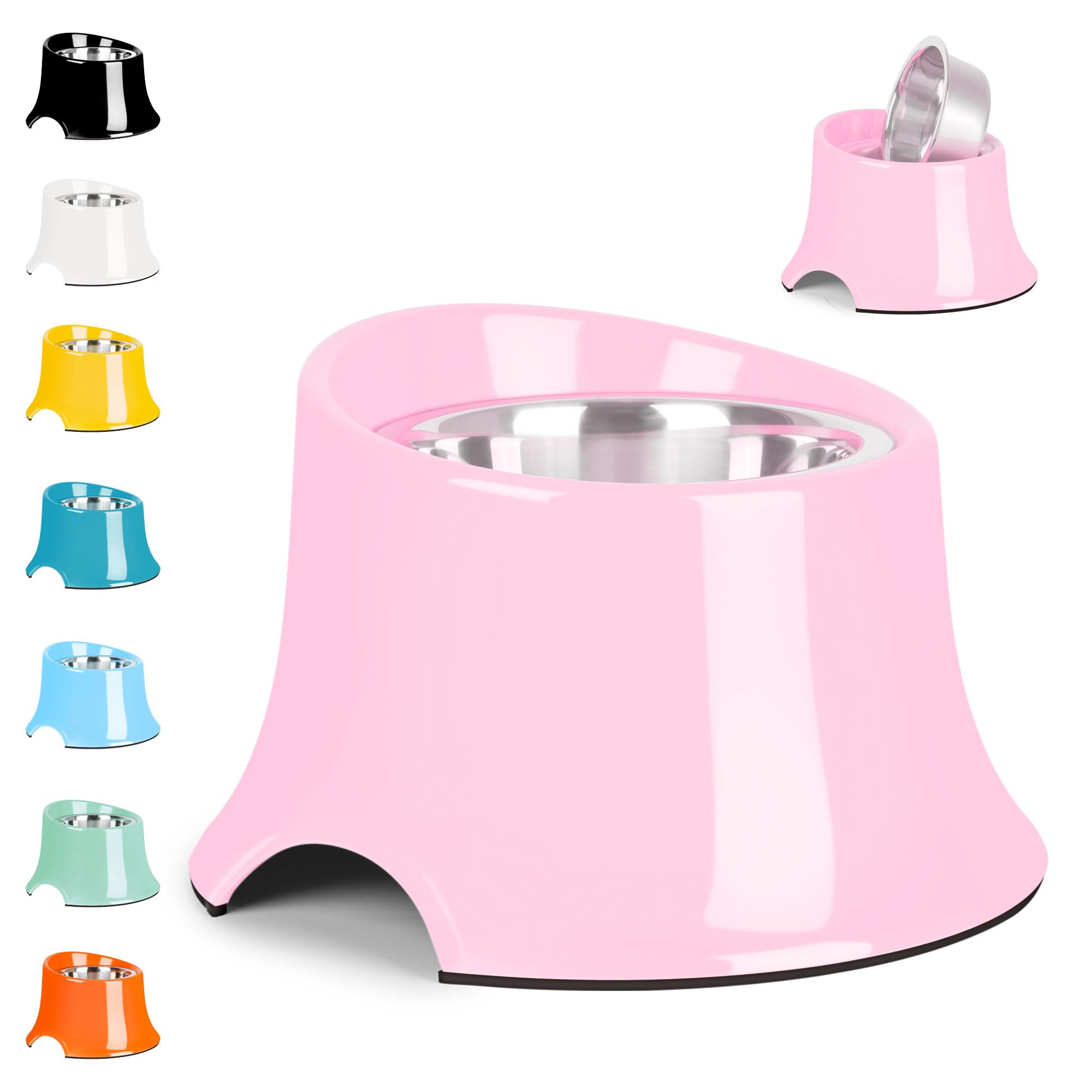 Petvillage Tilted Elevated Dog Bowls Non-Slip & Non-Spill Pet Feeder with Elevated Detachable Melamine Stand, High Capacity Tilted Dog Bowl for Medium Small Size Dogs M/2 Cup Pink
