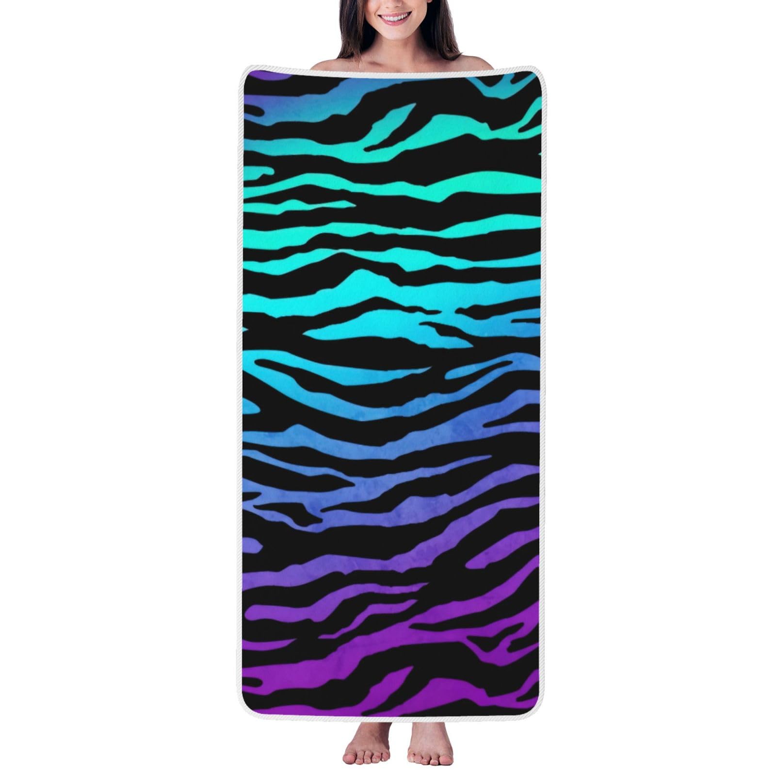 JBJGKHLP Purple Blue Green Camouflage Zebra Stripes Print Women Men Couples Coral Velvet Bath Towel Ultra-Soft For Home Bathroom Travel