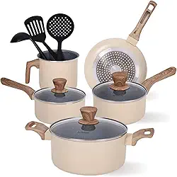 Jogo de Panelas Cerâmica Antiaderente Indução 8 Peças, Compatível com Fogão de Indução, Gás e Elétrico