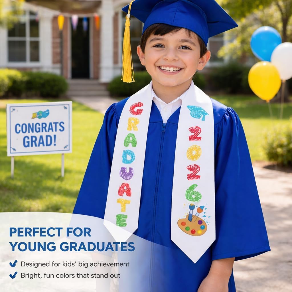 2Pcs Preschool Graduation Stole Kids Graduate Sash 2026 Kindergarten Gifts Unisex Graduation Stole