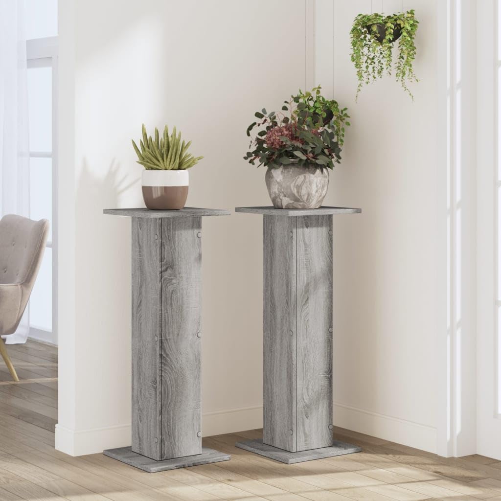 Juego de 2 soportes para plantas, 30 x 30 x 80 cm, madera gris Sonoma, soporte para flores para salón, columna estable para macetas