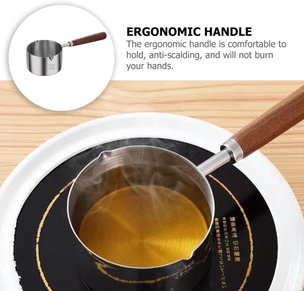 ABOOFAN 250ml Stainless Steel Mini Butter Warmer Small Milk Pot Coffee Milk Warmer