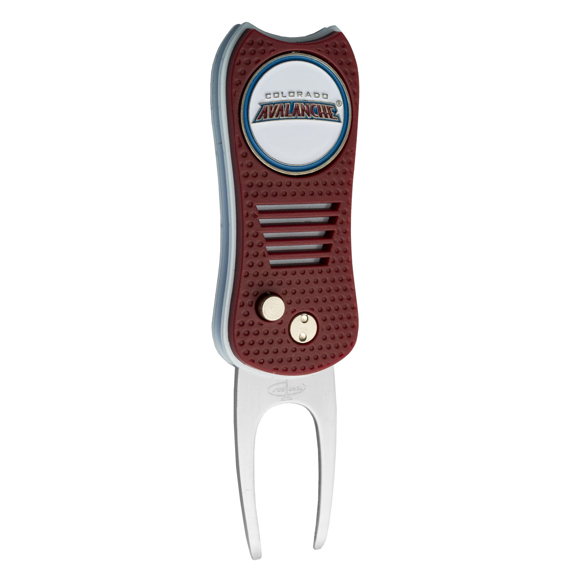 Team Golf NHL Switchblade Divot Tool with Double-Sided Magnetic Ball Marker, Features Patented Single Prong Design, Causes Less Damage to Greens, Switchblade Mechanism