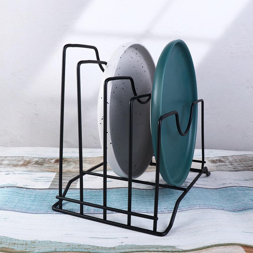 Vassoio organizer a 4 scomparti, in metallo, per pentole e padelle, organizer multistrato, per casa, cucina, nero