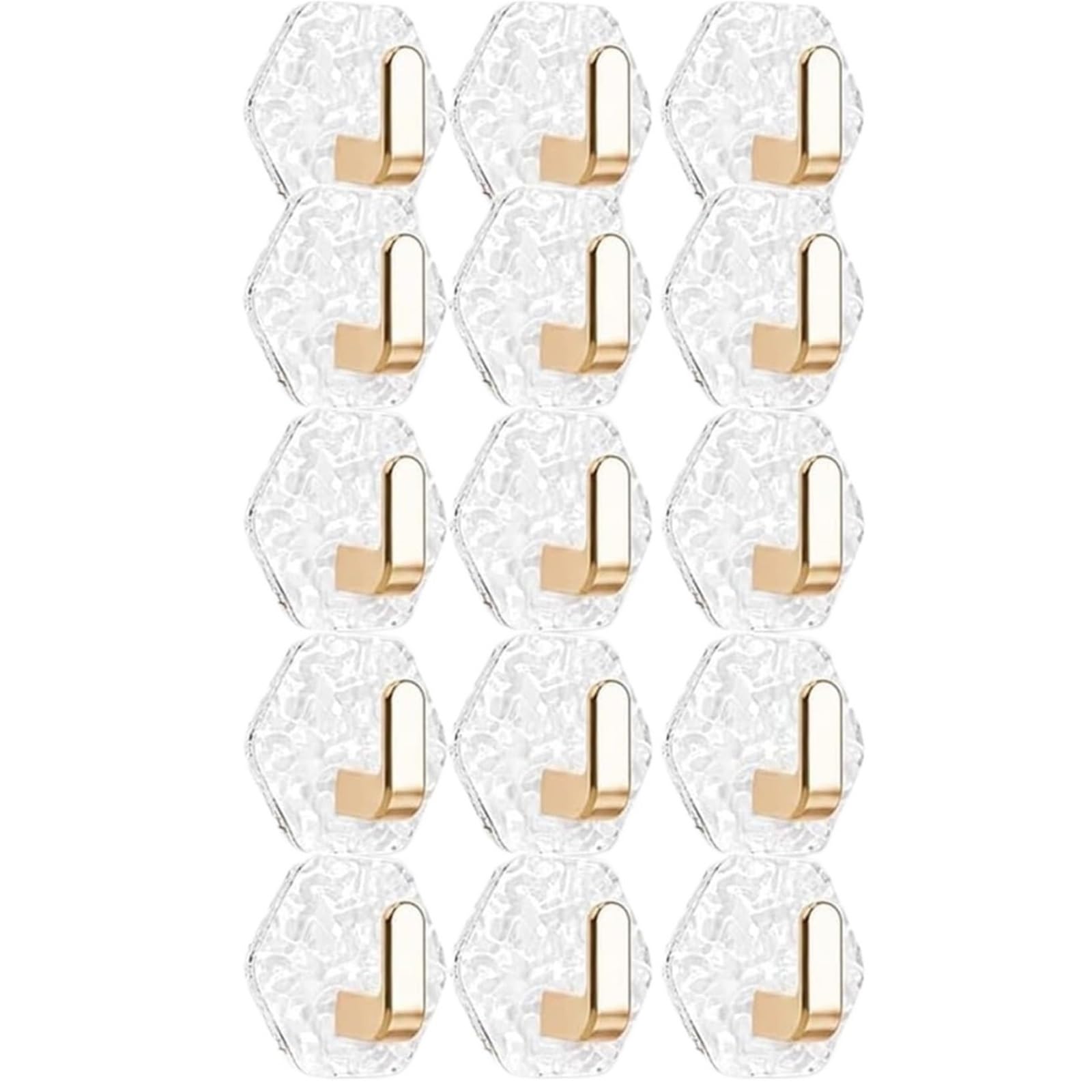 ANQKYO Water Ripple Hexagonal Self Adhesive Hooks 15pcs Water Ripple Hexagonal Self Adhesive Hooks, Square No Drill Bathroom Kitchen Wall Hook Glacier Design(Gold)