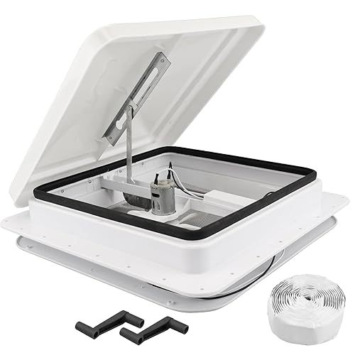 RVMATE 14x14 Universal RV Roof Vent Fan, White 12V RV Vent with 6" Blades, Fit for Camper Trailer Enclosed Trailer Roof Vent