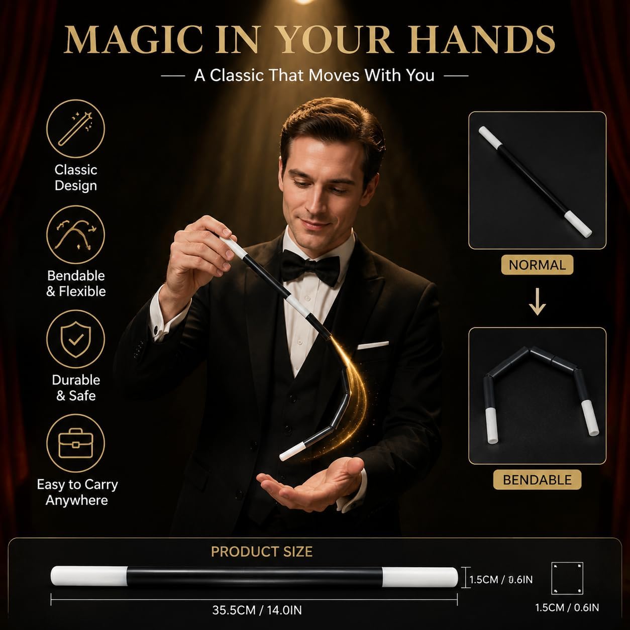 sumrica Breaking Wand, 13.98 Inch Flexible Magic Trick Wand, Premium ABS Plastic Magic Prop, Hilarious Prank Illusion Prop for Halloween Christmas Party, Stage Show & Corporate Business Gift image 4