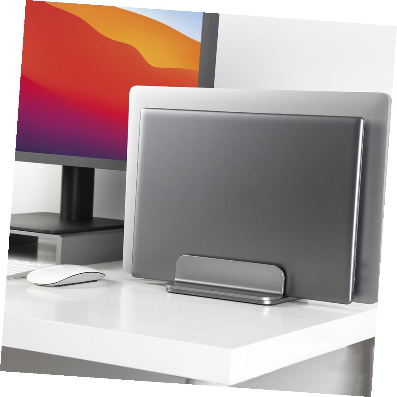 Kisangel Soporte Portátil Vertical Doble de Aluminio Base Resistente y Ligera para Laptop y Tablet Ahorro de Espacio para Oficina y Hogar