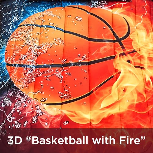Image of Andency Basketball Comforter Queen(90x90 Inch), 3 Pieces(1 Basketball Comforter, 2 Pillowcases) Sport Microfiber Comforter Set Bedding Set for Kids Boys Girls Teens