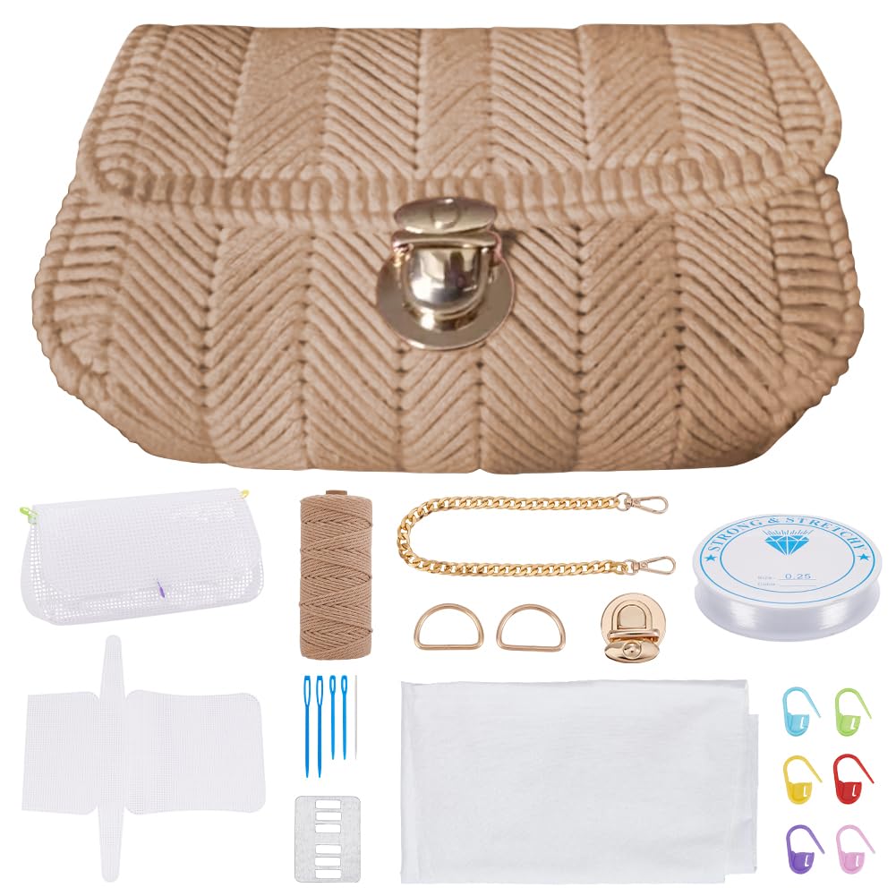 FREEBLOSS DIY Netztaschen Set Aus Kunststoff Canvas Leere Netz Canvas Blätter Für Stickereien Nadelspitzen Bastelset Strick Und Häkelprojekte Zubehör Zur Handtaschenherstellung Beige Baumwollkordel