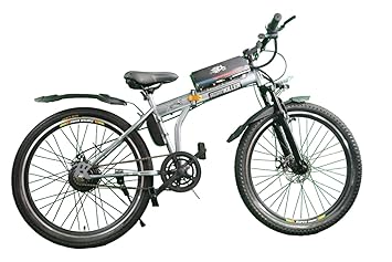Roadkiller Folding Electric Bicycle with Front Suspension & Dual Disc Brakes with Automatic Motor Cutoff - Light Gray. Ideal for 15 + Years | EvElecson