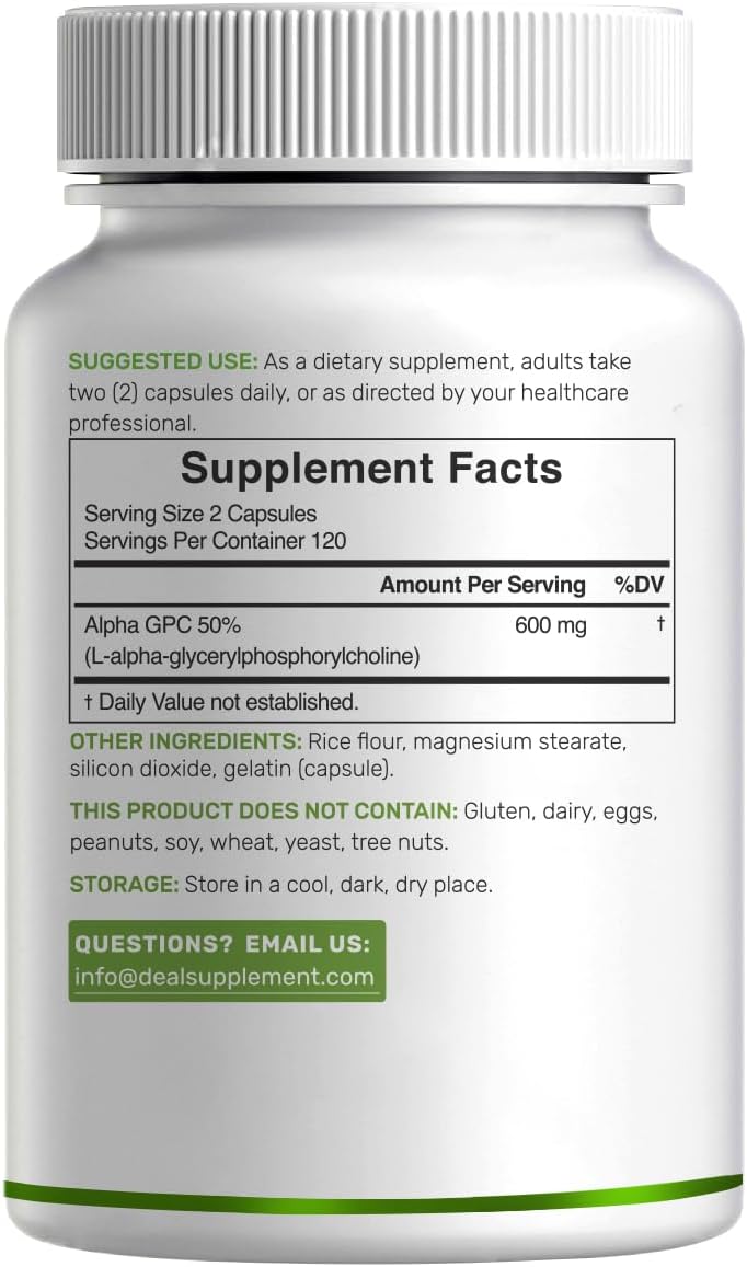 Alpha GPC 600mg Per Serving, 240 Capsules – Bioavailable Choline Replenishment –Nootropic Brain Health Supplements for Memory and Focus – Non-GMO, Gluten Free - Image 6