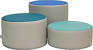 Factory Direct Partners 13876-CT SoftScape 15" Round Two-Tone Ottoman Set; Flexible All-Foam Seating, 3 Tiered Stool Heights 6, 9, 12"; for Playroom, Classroom, Library (3-Piece)