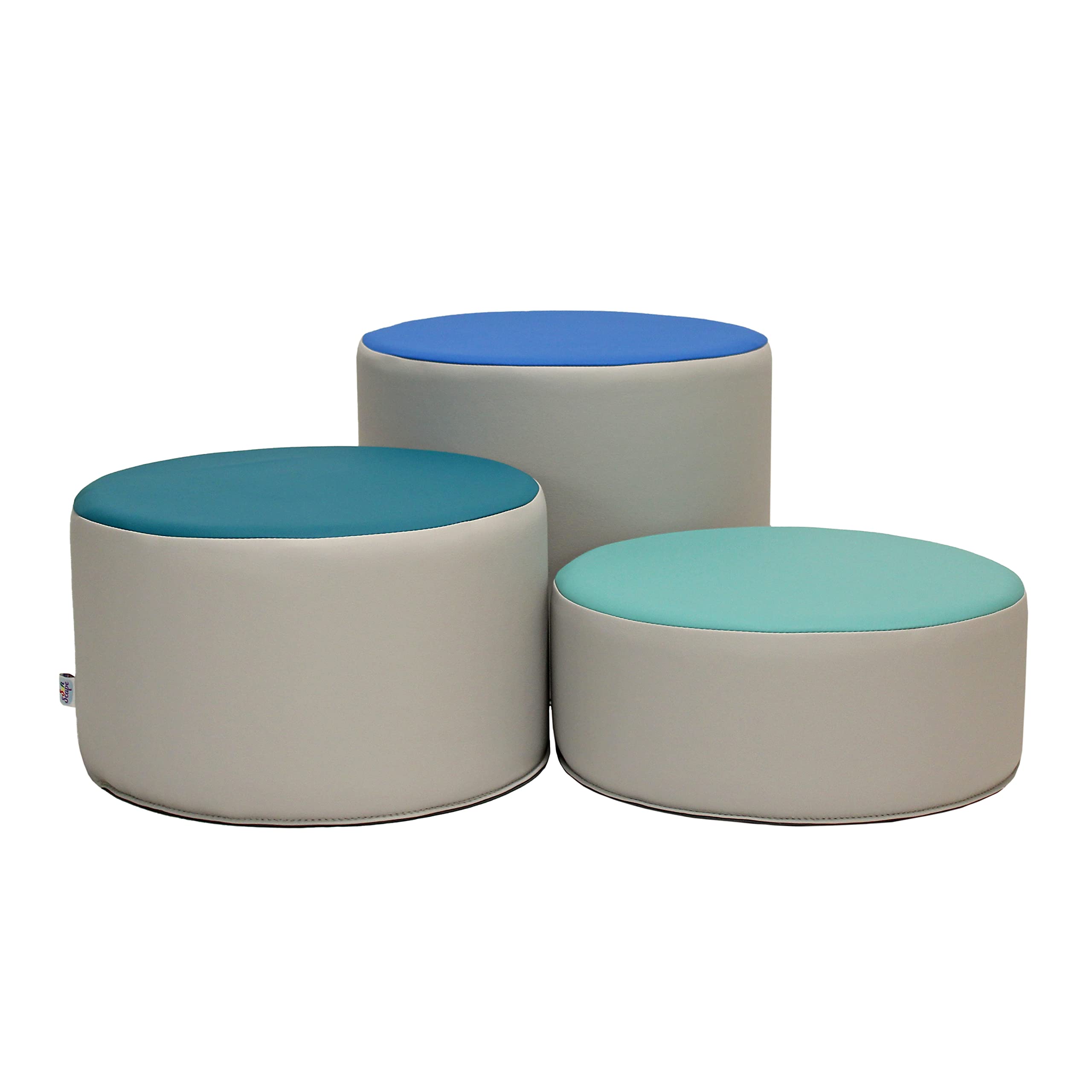 Factory Direct Partners 13876-CT SoftScape 15" Round Two-Tone Ottoman Set; Flexible All-Foam Seating, 3 Tiered Stool Heights 6, 9, 12"; for Playroom, Classroom, Library (3-Piece) - Contemporary