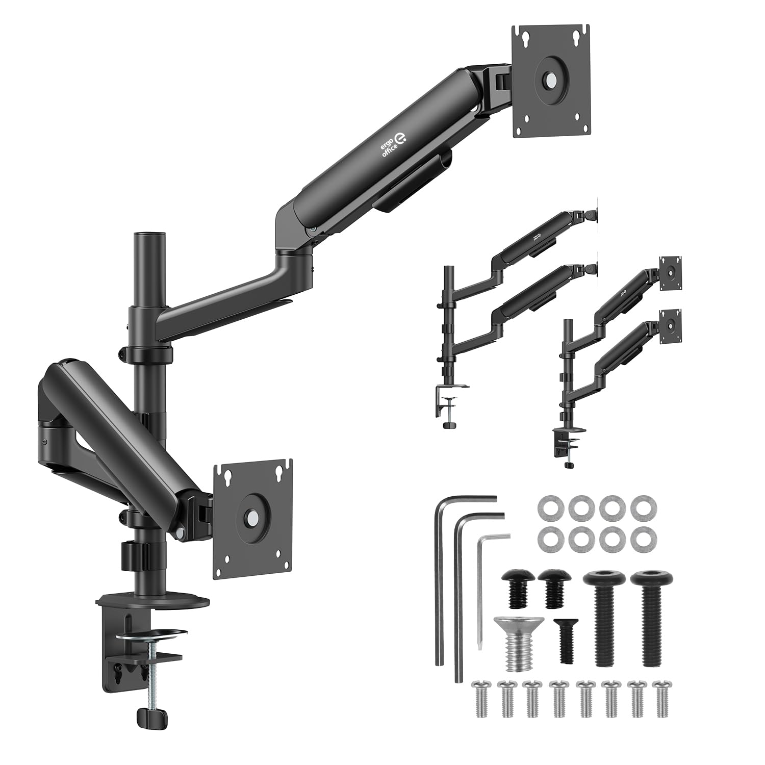 Supporto per 2 monitor Ergo Office (17-32 pollici), doppia molla a gas, VESA 75 x 75, 100 x 100, 2 x 10 kg, regolazione in altezza, rotazione, inclinazione, montaggio sul piano del tavolo (nero)