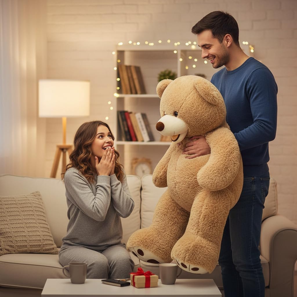 MorisMos Smiling Giant Teddy Bear 4 Feet, Soft Large Big Teddy Bear Stuffed Animals Plush 47 Inch Gifts for Kids, Girlfriend, Baby Shower, Birthday, Brown