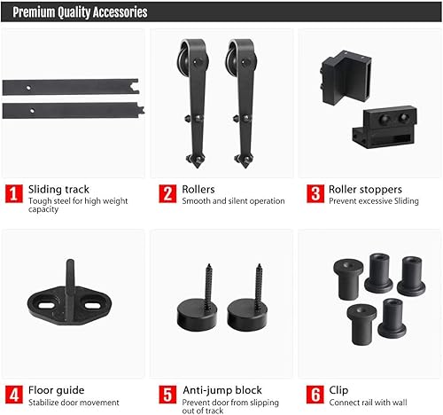 Miniatura 5 de Topeakmart Kit de rieles de puerta corredera de granero de 6 pies, sistema de riel de ventana para puerta colgante de garaje, armario, armario,