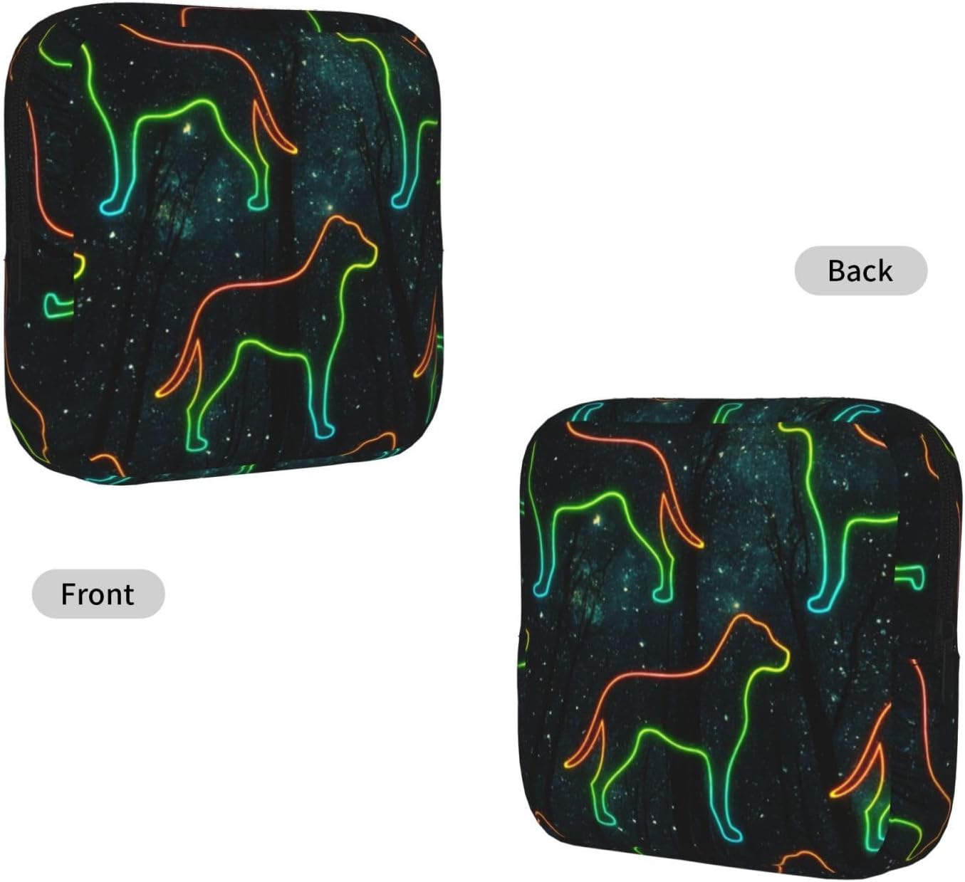 Neon Dog Silhouettes Portable Period Pad Pouch for Women, Sanitary Napkin Storage Bag with Zipper for Outdoor Use image 2