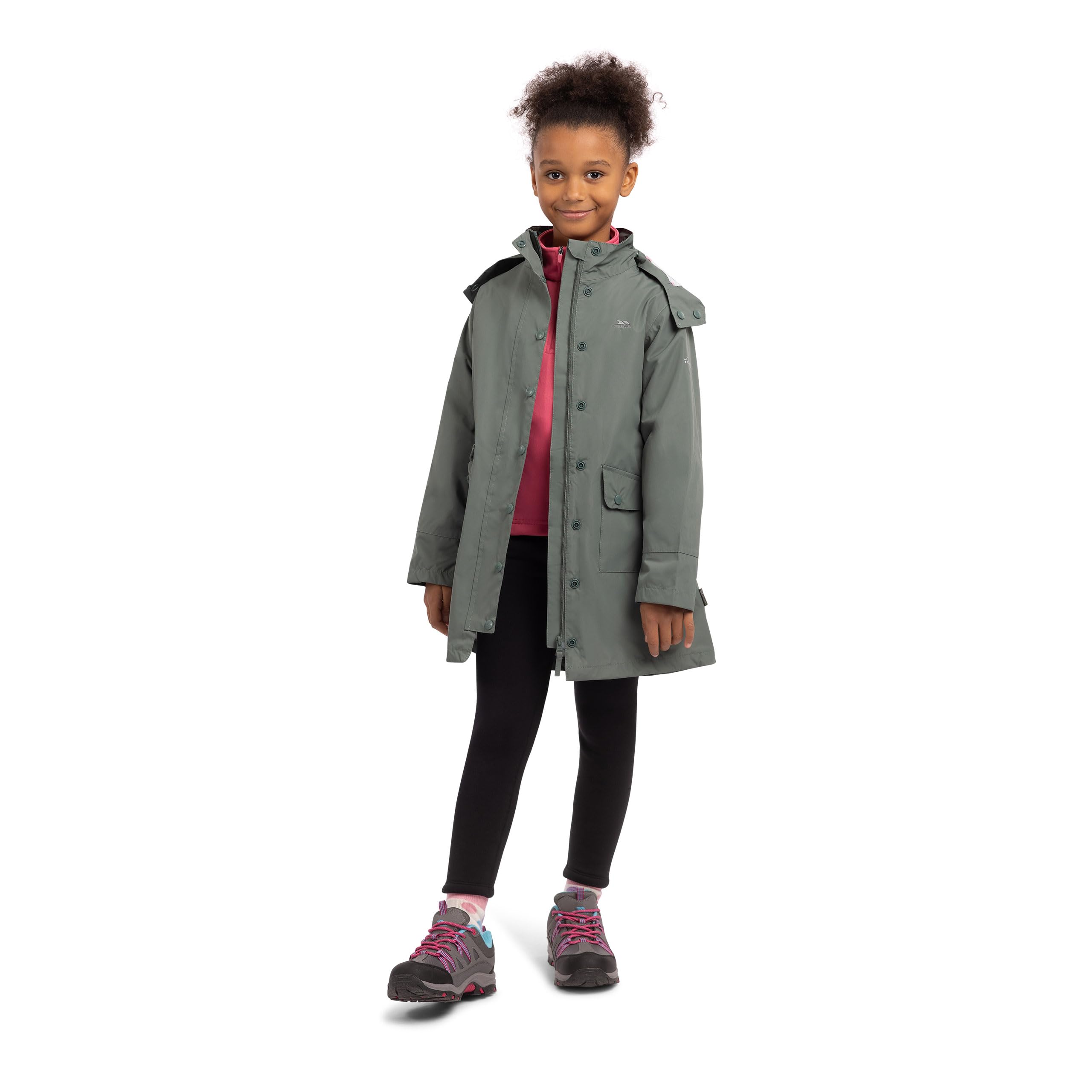 Trespass Girls Waterproof Jacket Drizzling Spruce Green 3/4