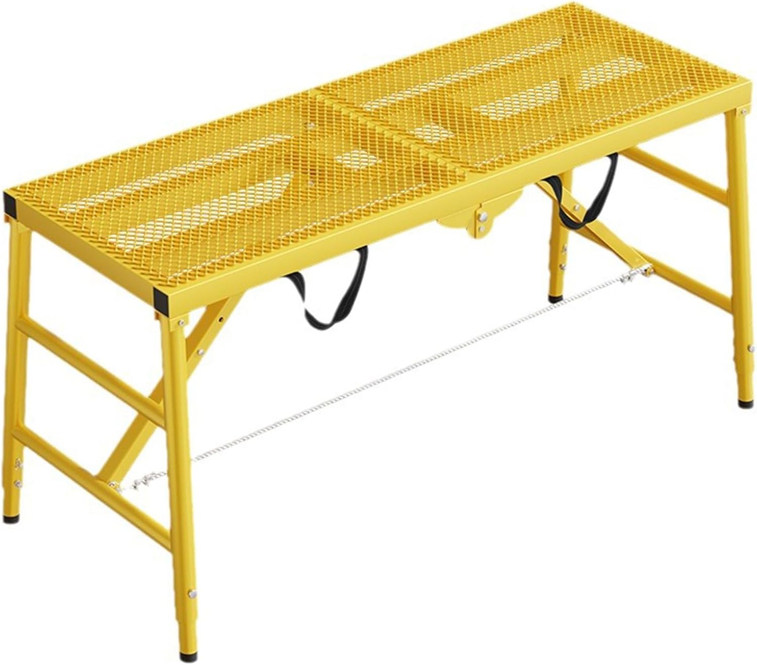 Yellow Folding Scaffolding Platform, Adjustable Ladder Work Platform with Thick Mesh Countertop and Portable Side Handles for Home Improvement, Washing Vehicles, Maintenance Work