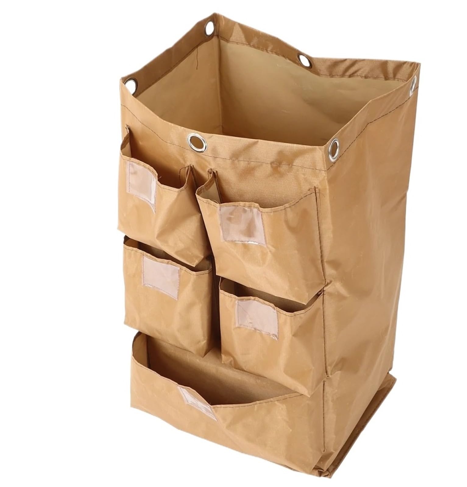 High Capacity Waterproof Cleaning Cart Bag - Durable Oxford Cloth Housekeeping Organizer with 5 Pockets for Janitorial Carts(Coffee)