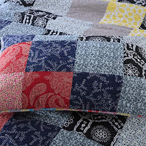 Qucover Multicolor Geometric Patchwork Bedspread Quilt Sets 3-Pieces, Queen Size | Qucover Multicolor Geometric Patchwork Bedspread Quilt Sets 3-Pieces, Queen Size - Image 4