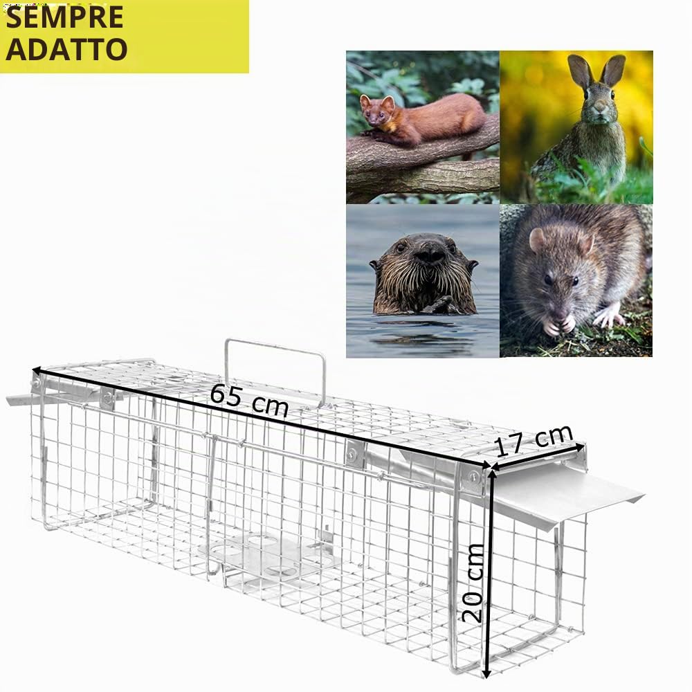 Petigi Gabbia Trappola per Animali Talpa Ratto Mouse Topo Nutria 65 x 17 x 20 cm
