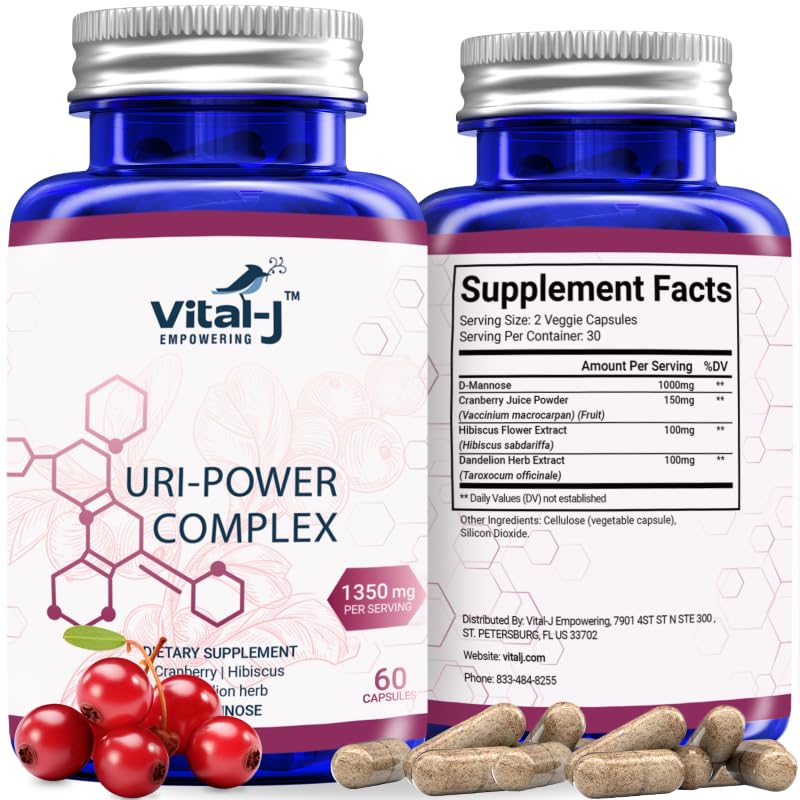 Vital-J Empowering Suplemento para o trato urinário com D-manose, cranberry, hibisco e dente-de-leão 1350 mg, 120 cápsulas